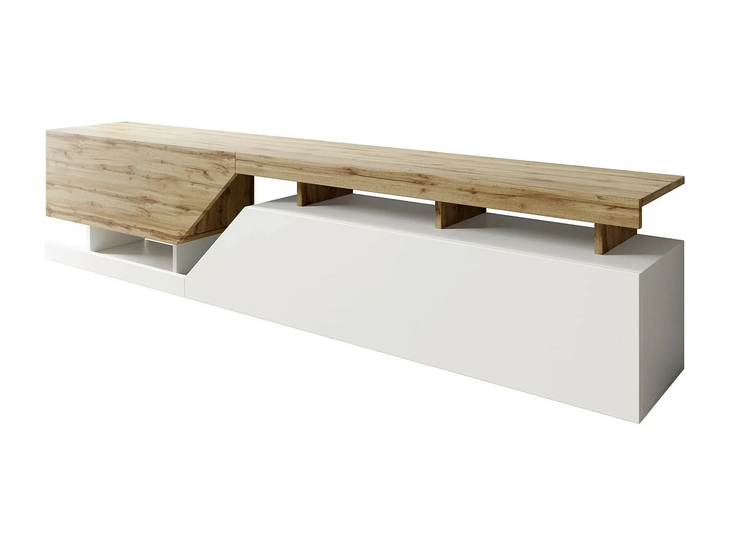 Meuble TV Comfivo Daldune 104, Blanc|Chêne wotan, 200x47x35cm