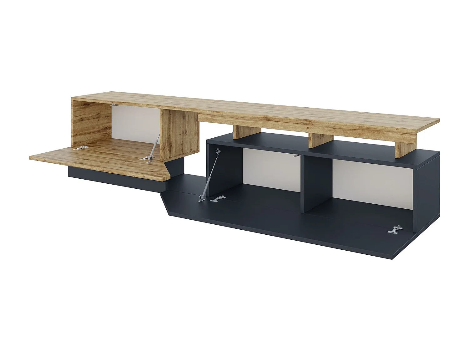 Meuble TV Comfivo Daldune 104, Blanc|Chêne wotan, 200x47x35cm