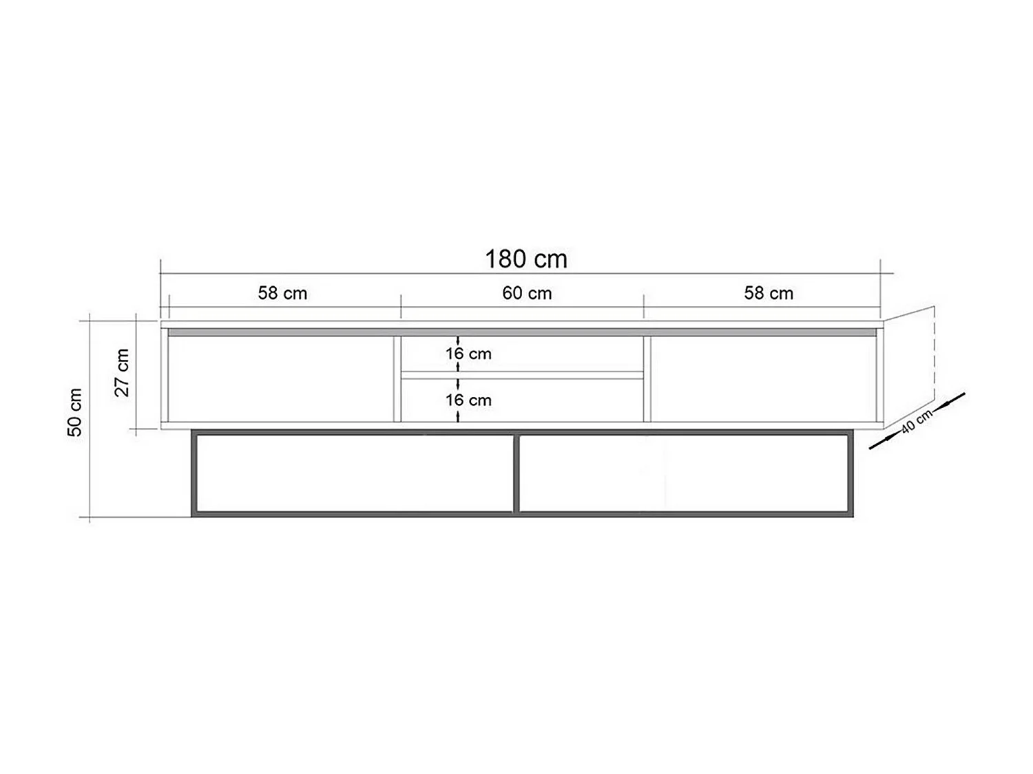 Móvel de TV – 180 x 50 x 40 cm – Travertino – MDF e Metal