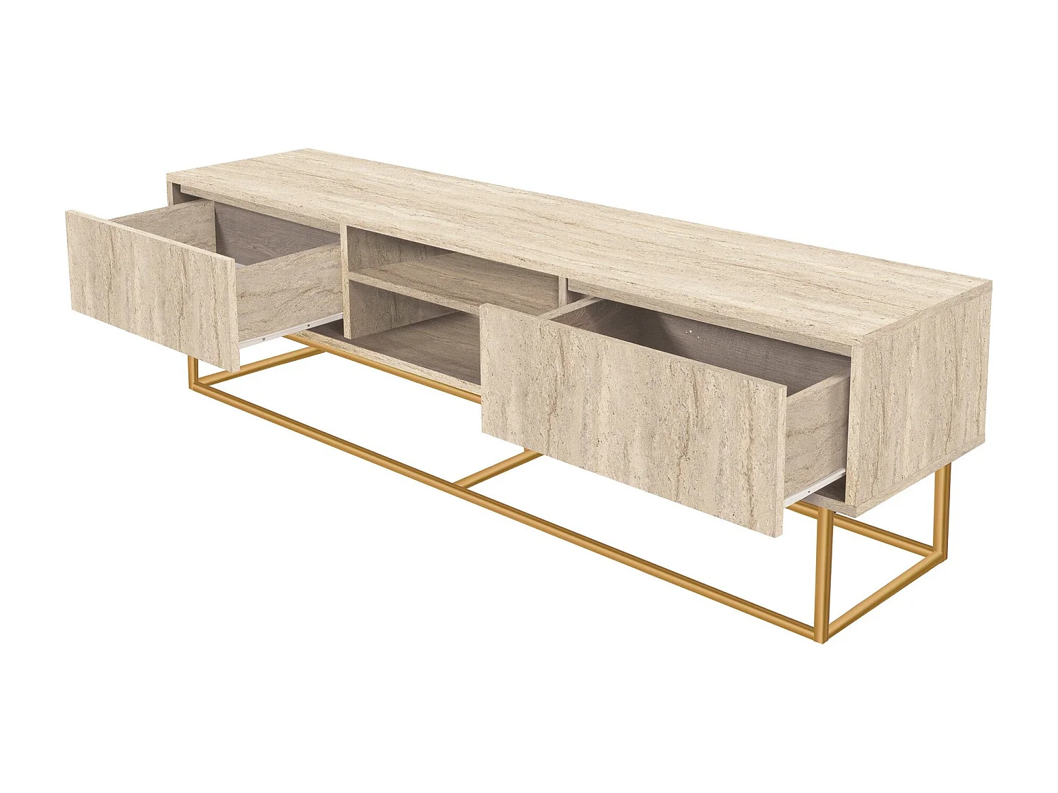 Móvel de TV – 180 x 50 x 40 cm – Travertino – MDF e Metal