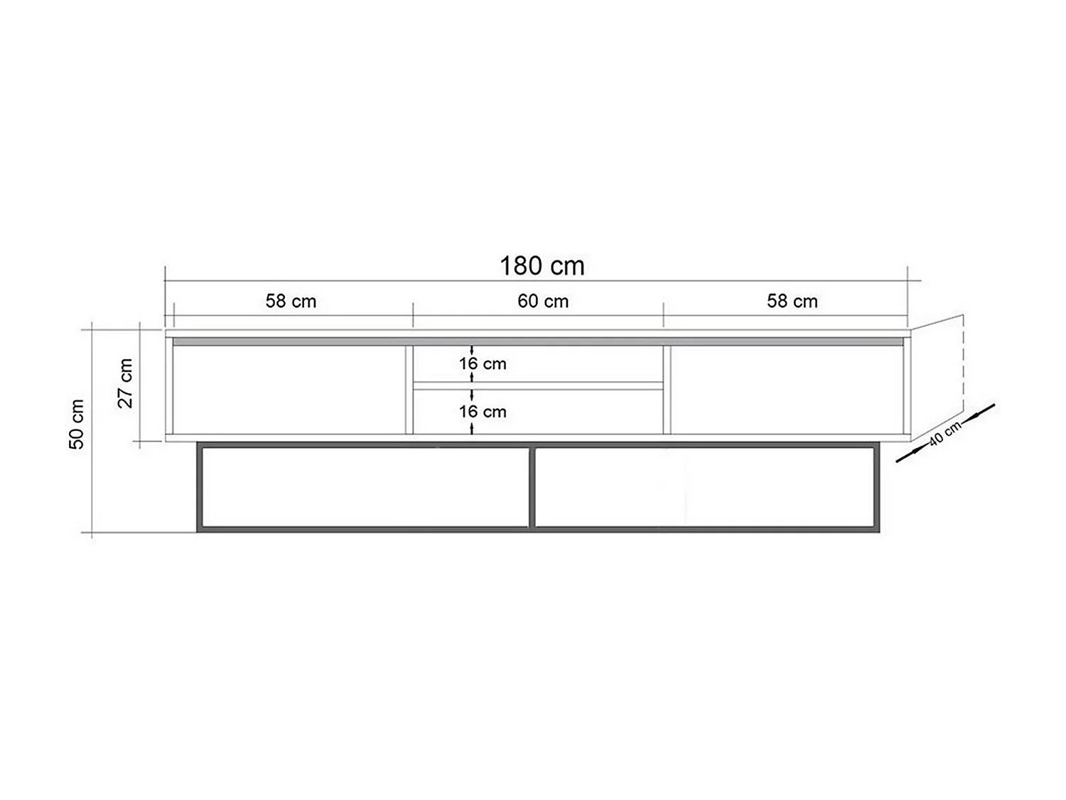 Móvel de TV – 180 x 50 x 40 cm – Travertino – MDF e Metal