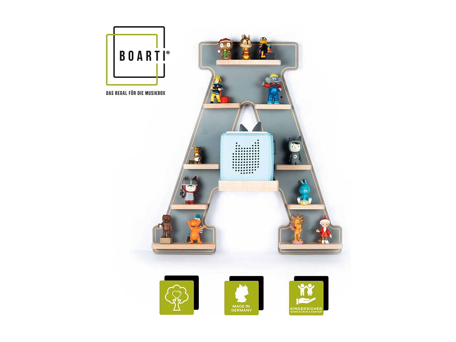 Prateleira de parede BOARTI Buchstabe Cinza A. 54 x L. 49 x P. 19 cm