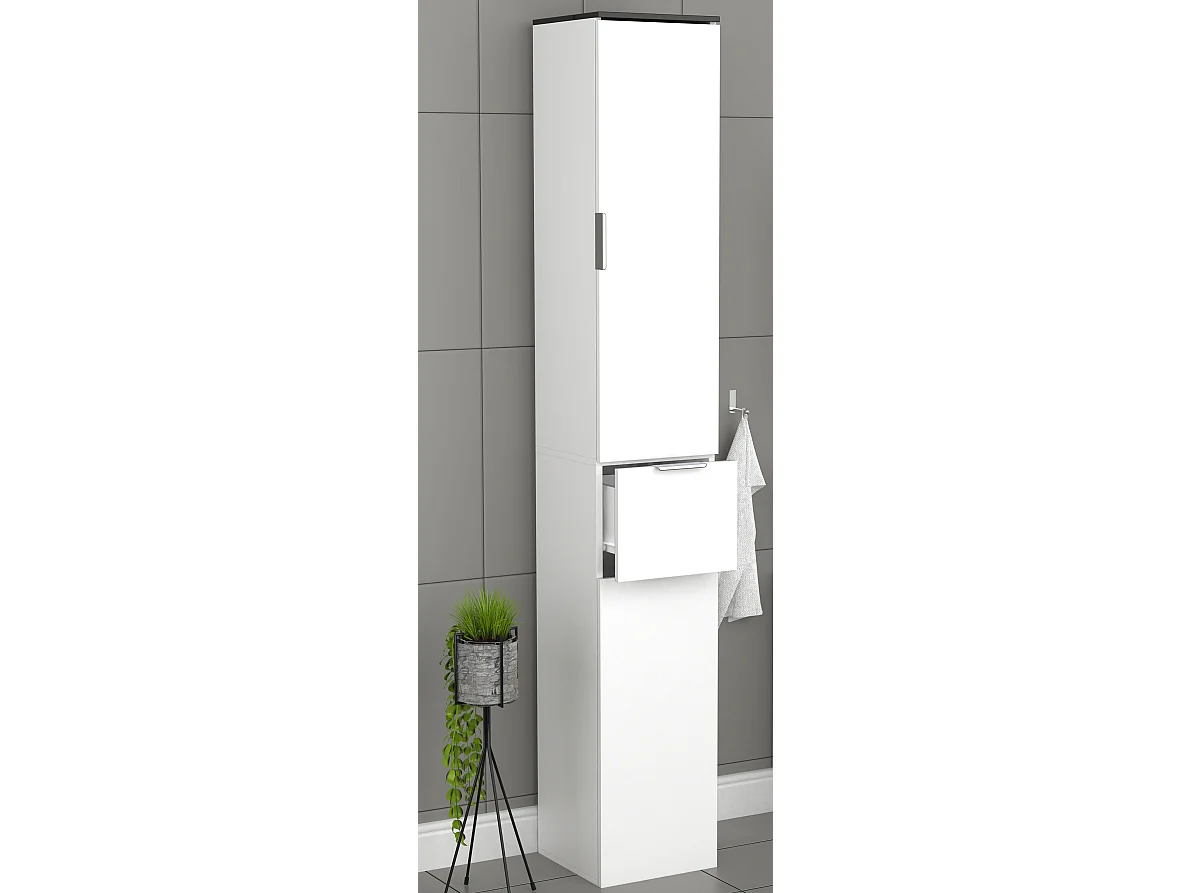 Bathroom furniture high cabinet Donali White / Black H. 190 x W. 30 x D. 30 cm