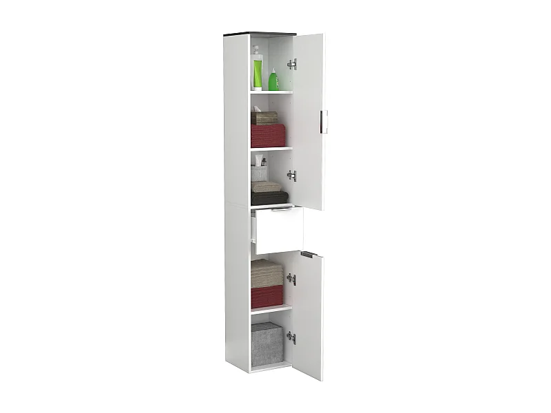 Bathroom furniture high cabinet Donali White / Black H. 190 x W. 30 x D. 30 cm