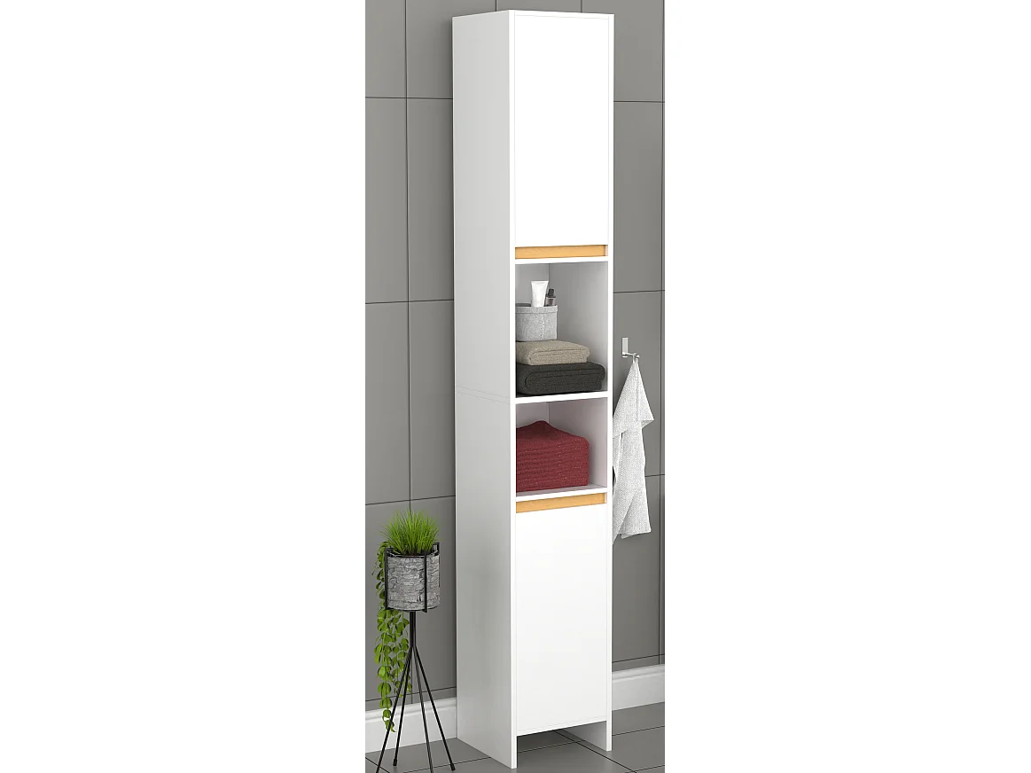 Bathroom furniture high cabinet Malira White / Honey oak H. 189 x W. 30 x D. 30 cm