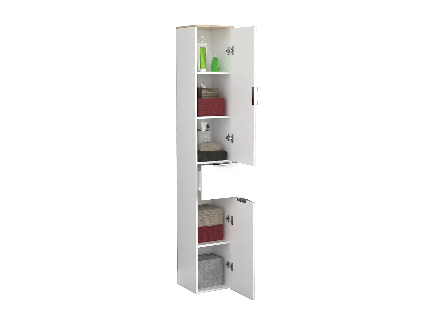 Bathroom furniture high cabinet Donali White / Sonoma oak H. 190 x W. 30 x D. 30 cm