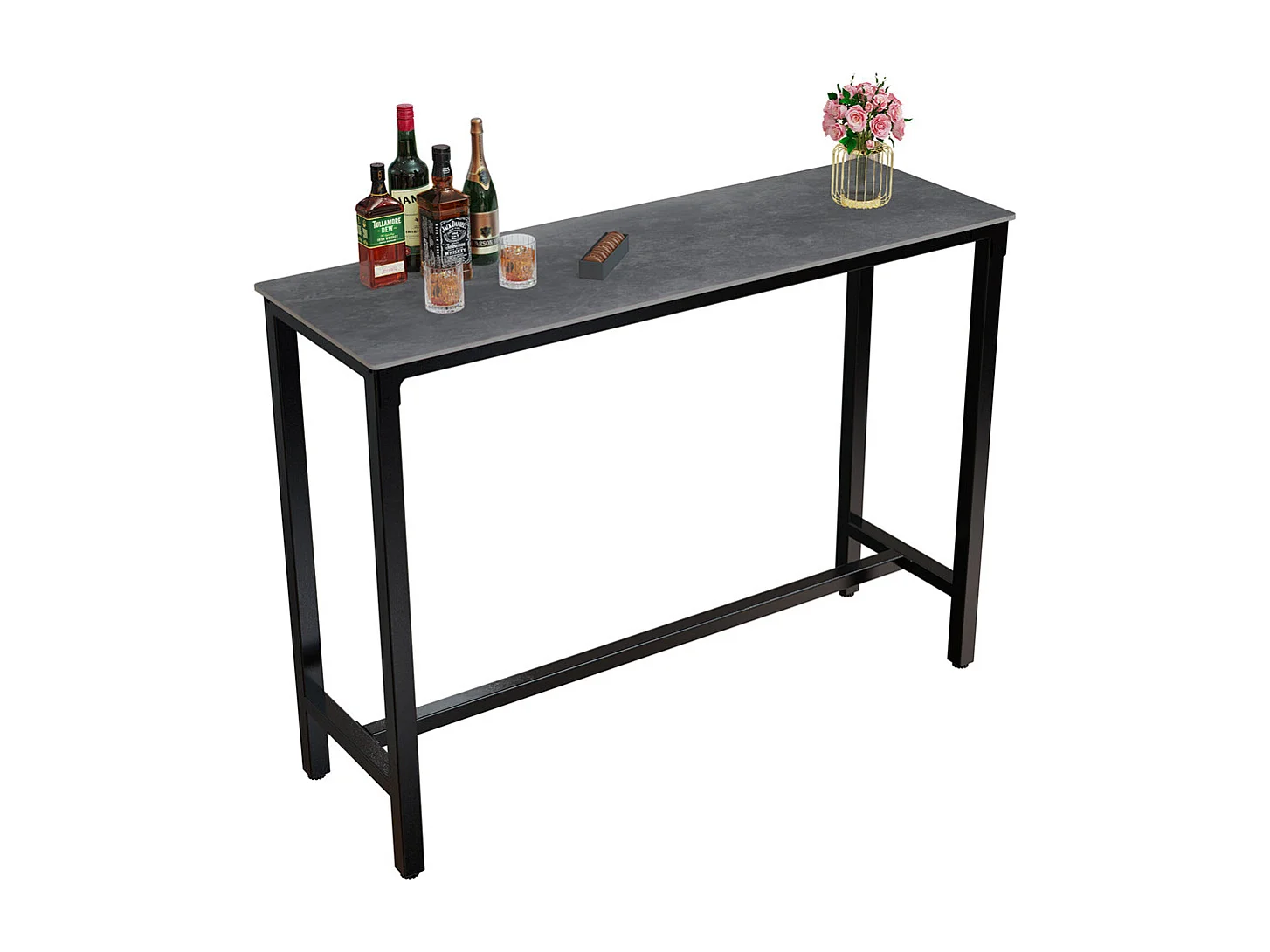 Meuble de bar en marbre - 120x40x105cm Table console - Table à manger noir - Table bistrot extérieur en pierre fritté rectangulaire