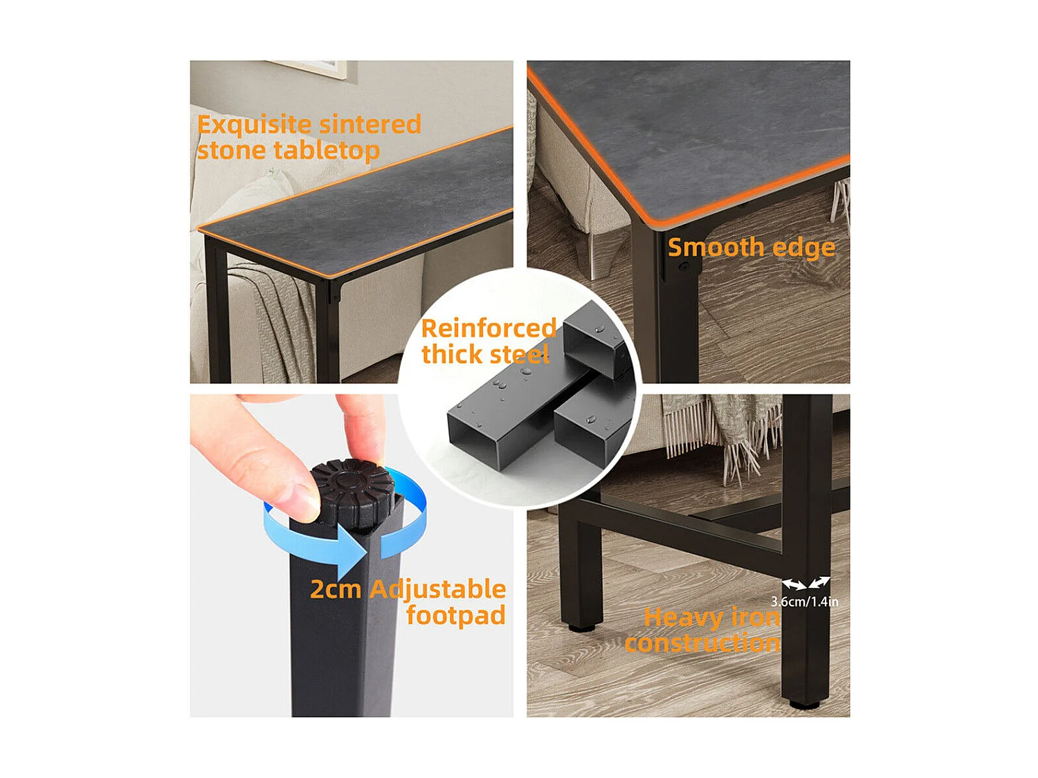 Meuble de bar en marbre - 120x40x105cm Table console - Table à manger noir - Table bistrot extérieur en pierre fritté rectangulaire