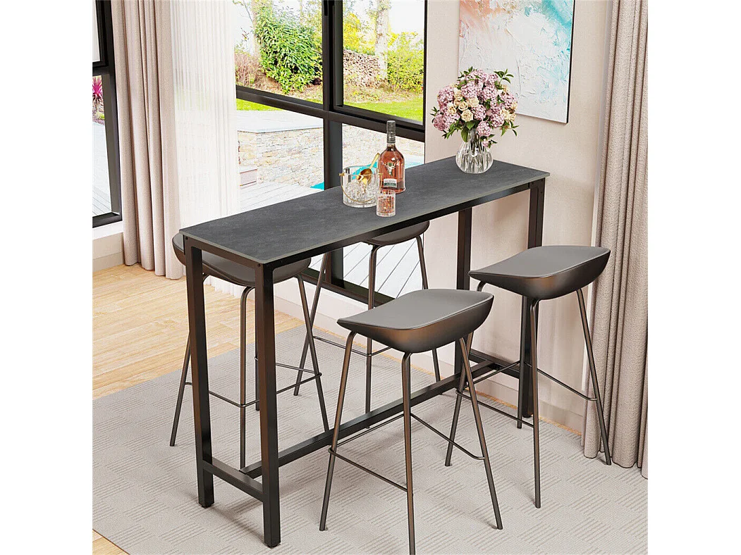 Meuble de bar en marbre - 120x40x105cm Table console - Table à manger noir - Table bistrot extérieur en pierre fritté rectangulaire