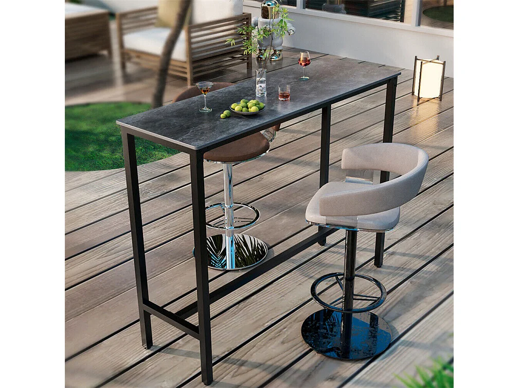 Meuble de bar en marbre - 120x40x105cm Table console - Table à manger noir - Table bistrot extérieur en pierre fritté rectangulaire