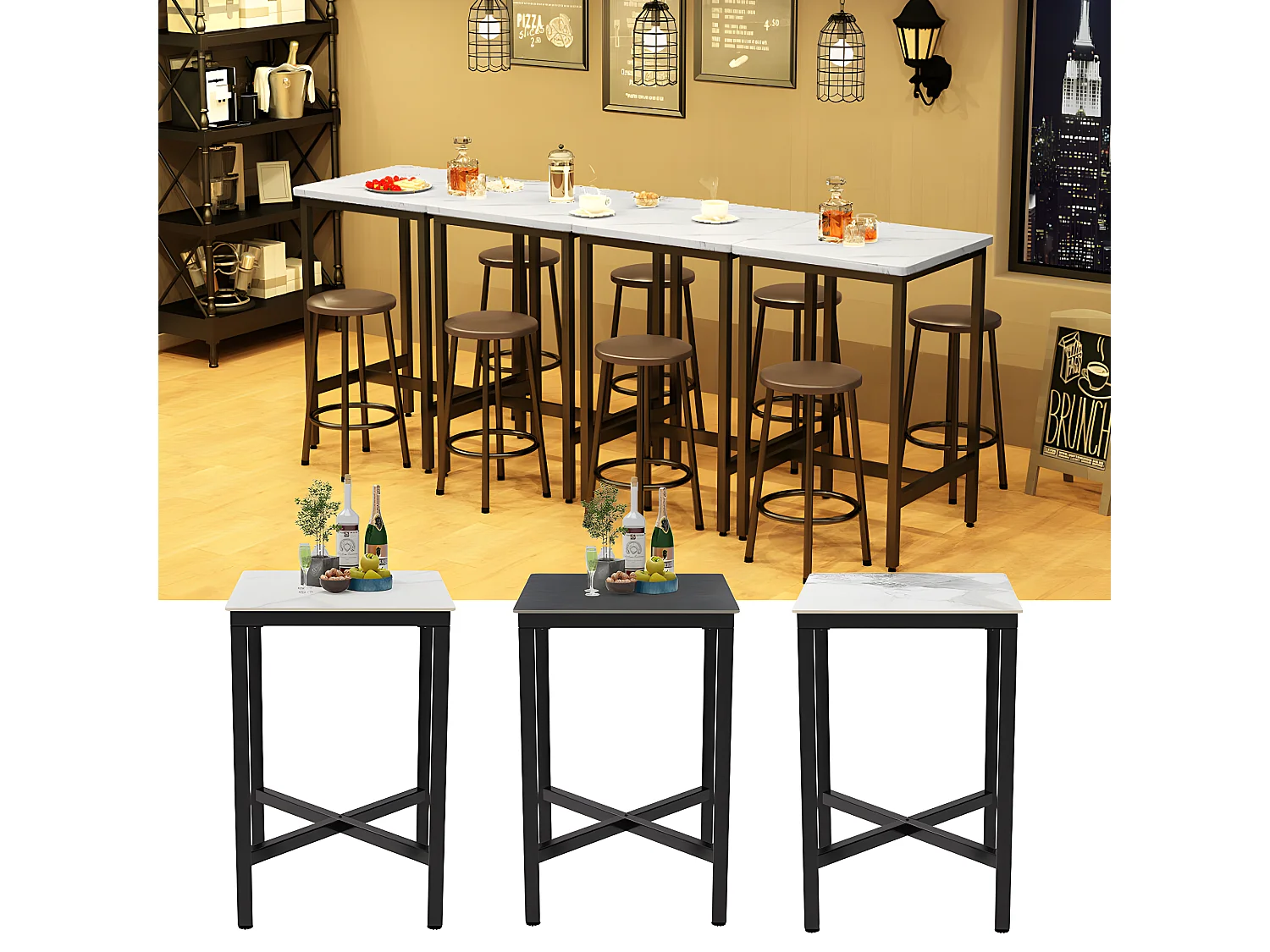 Meuble de bar en marbre - 70x70x105cm Table à manger jade blanc - Table bistrot extérieur en pierre fritté carré