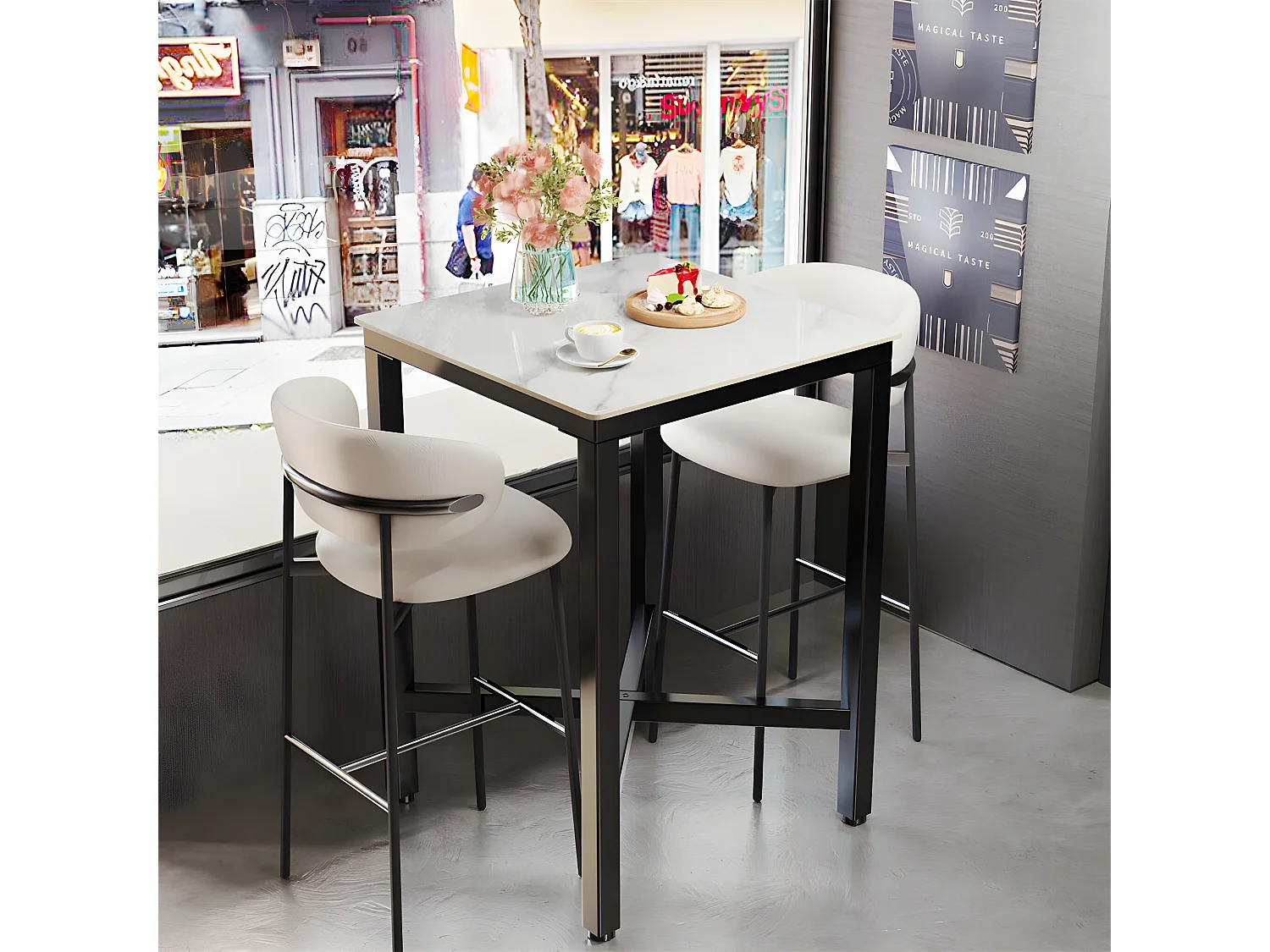 Meuble de bar en marbre - 70x70x105cm Table à manger jade blanc - Table bistrot extérieur en pierre fritté carré