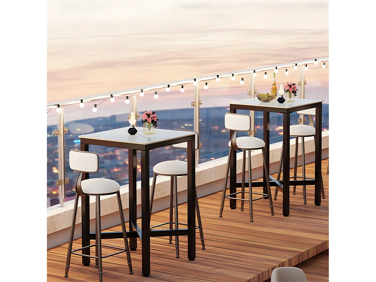 Meuble de bar en marbre - 70x70x105cm Table à manger jade blanc - Table bistrot extérieur en pierre fritté carré