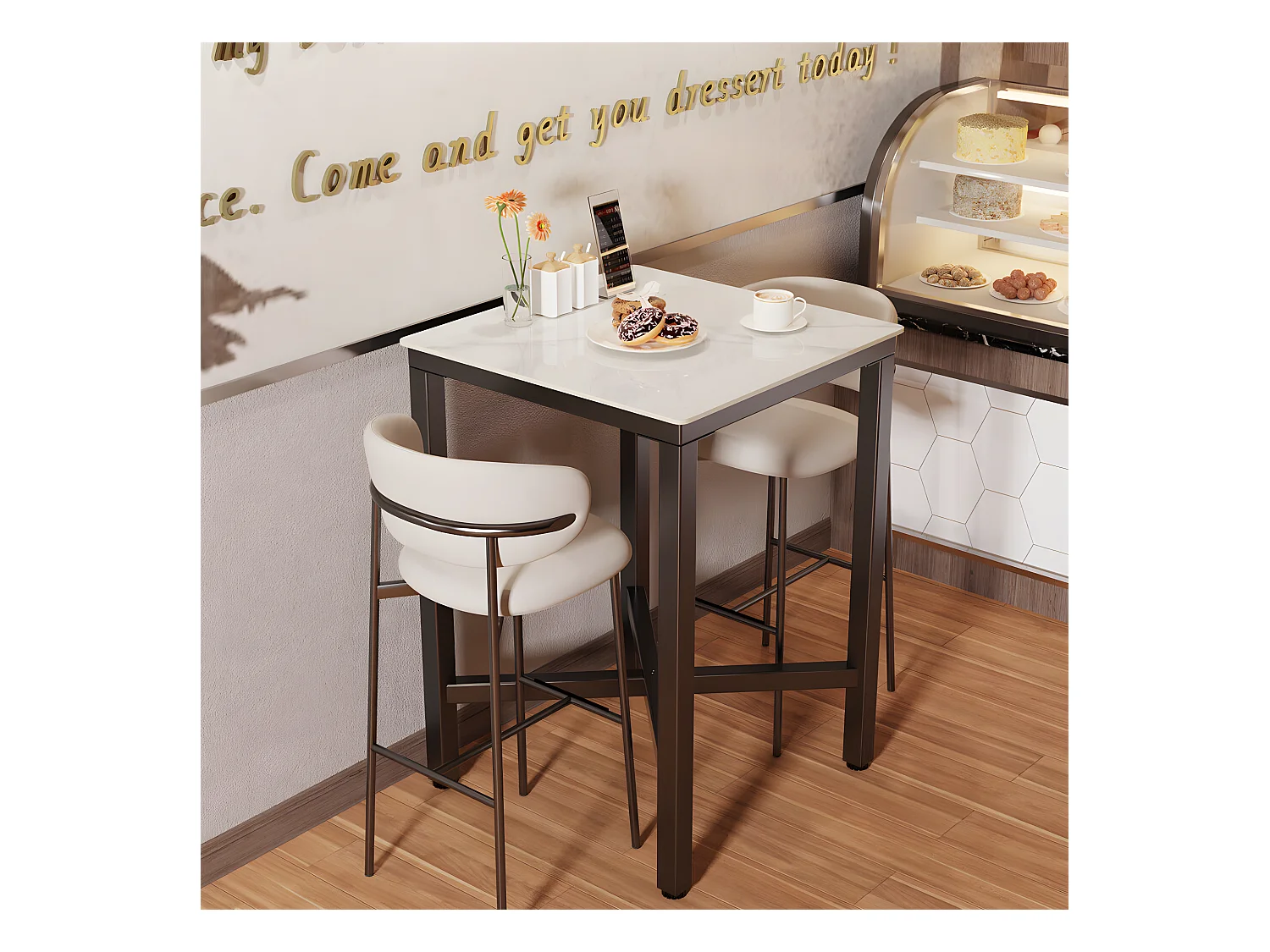 Meuble de bar en marbre - 70x70x105cm Table à manger jade blanc - Table bistrot extérieur en pierre fritté carré