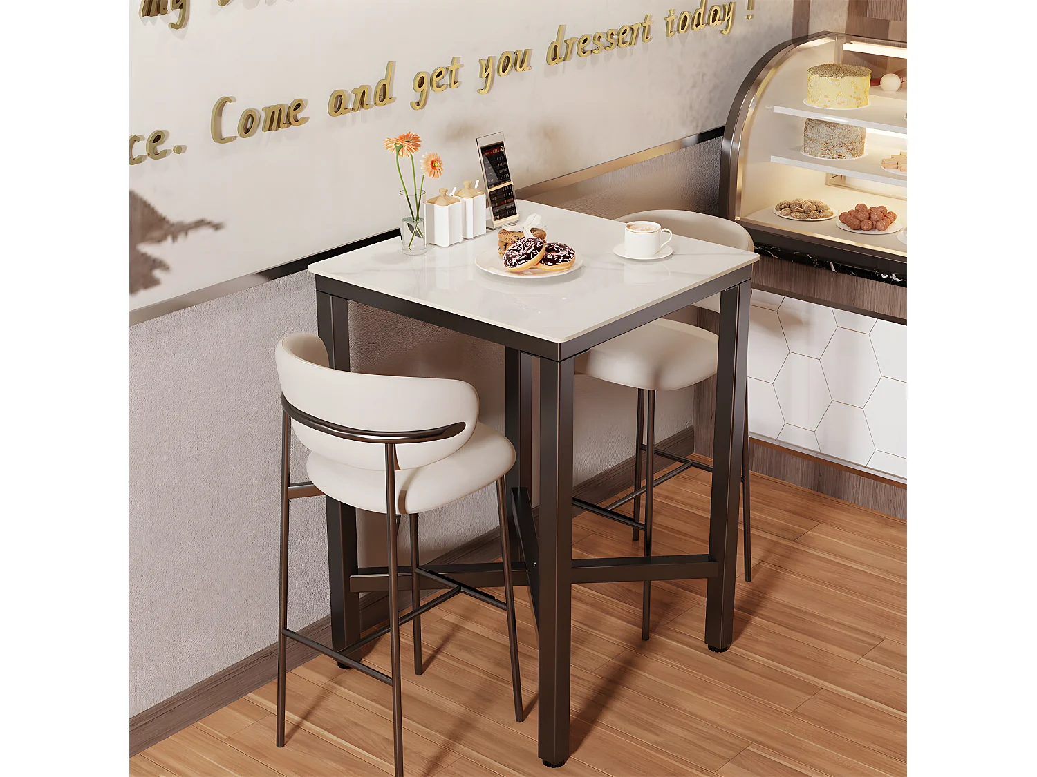 Meuble de bar en marbre - 70x70x105cm Table à manger jade blanc - Table bistrot extérieur en pierre fritté carré