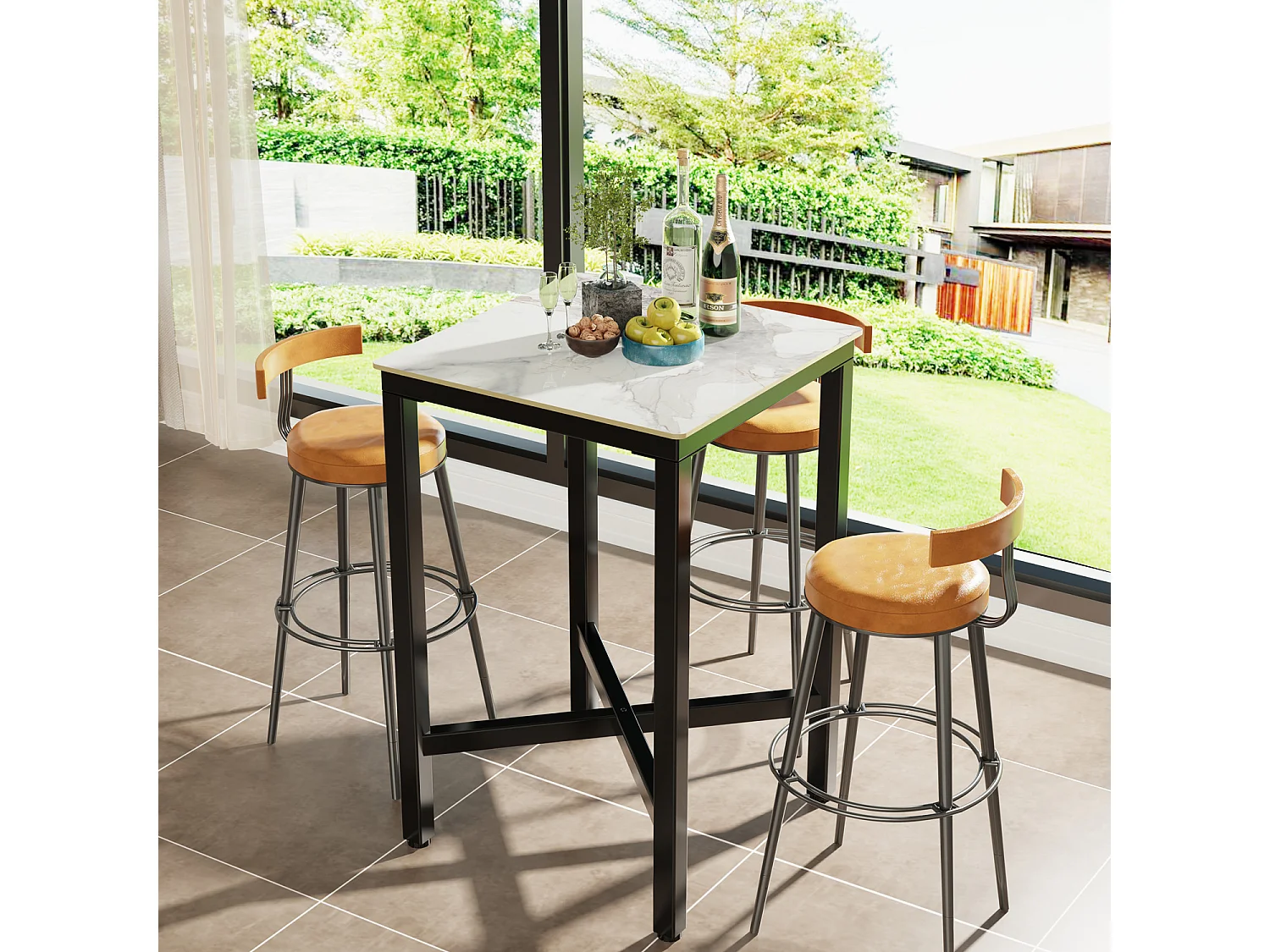 Meuble de bar en marbre - 70x70x105cm Table à manger jade blanc - Table bistrot extérieur en pierre fritté carré