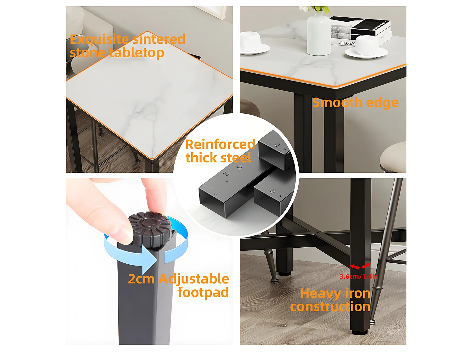 Meuble de bar en marbre - 70x70x105cm Table à manger jade blanc - Table bistrot extérieur en pierre fritté carré