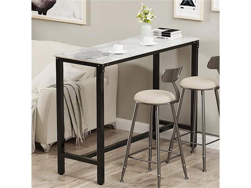 Meuble de bar en marbre - 120x40x105cm Table console - Table à manger jade blanc - Table bistrot extérieur en pierre fritté rectangulaire