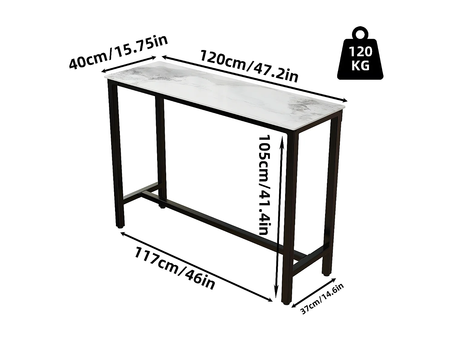 Meuble de bar en marbre - 120x40x105cm Table console - Table à manger jade blanc - Table bistrot extérieur en pierre fritté rectangulaire
