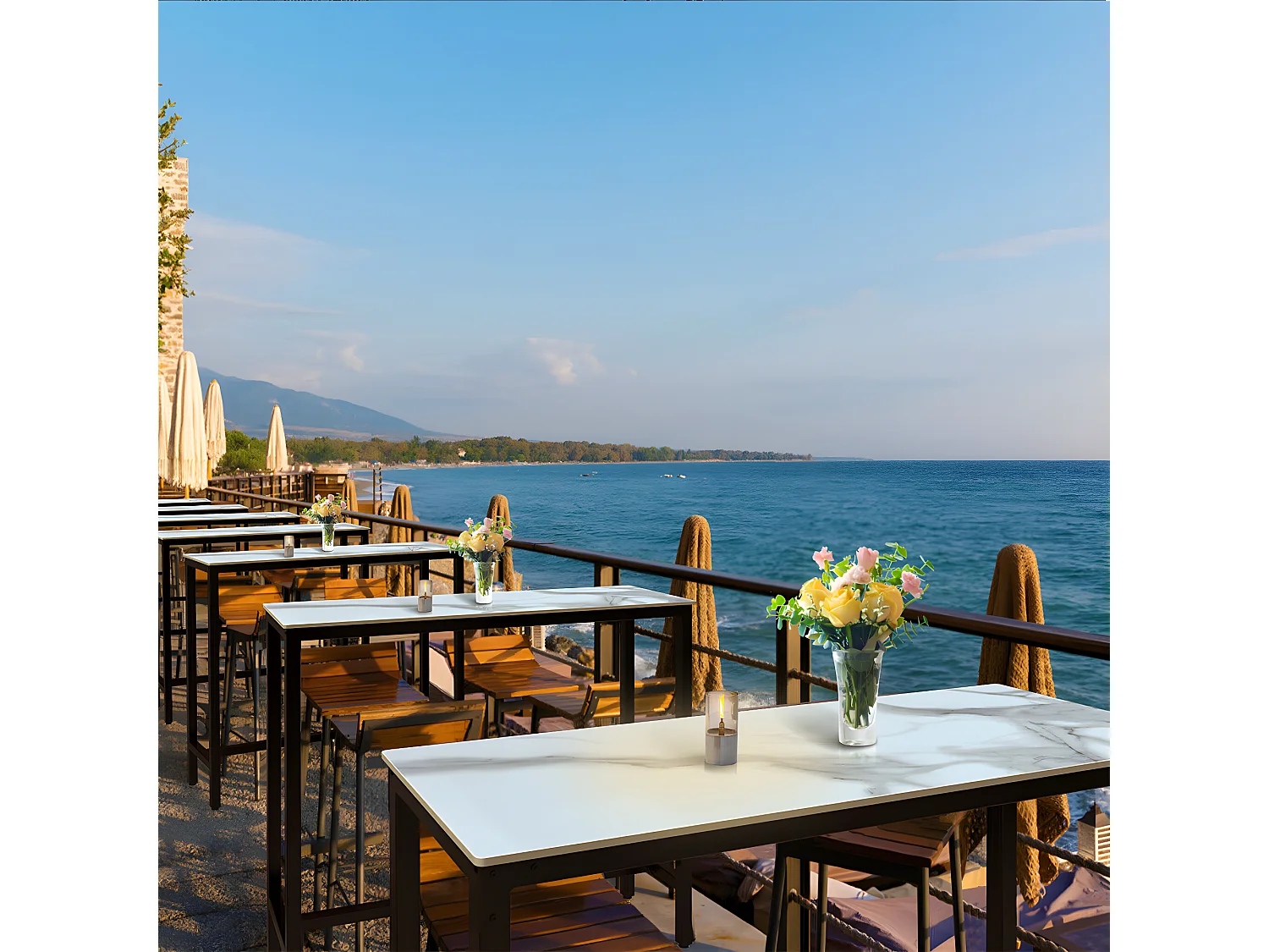 Meuble de bar en marbre - 120x40x105cm Table console - Table à manger jade blanc - Table bistrot extérieur en pierre fritté rectangulaire