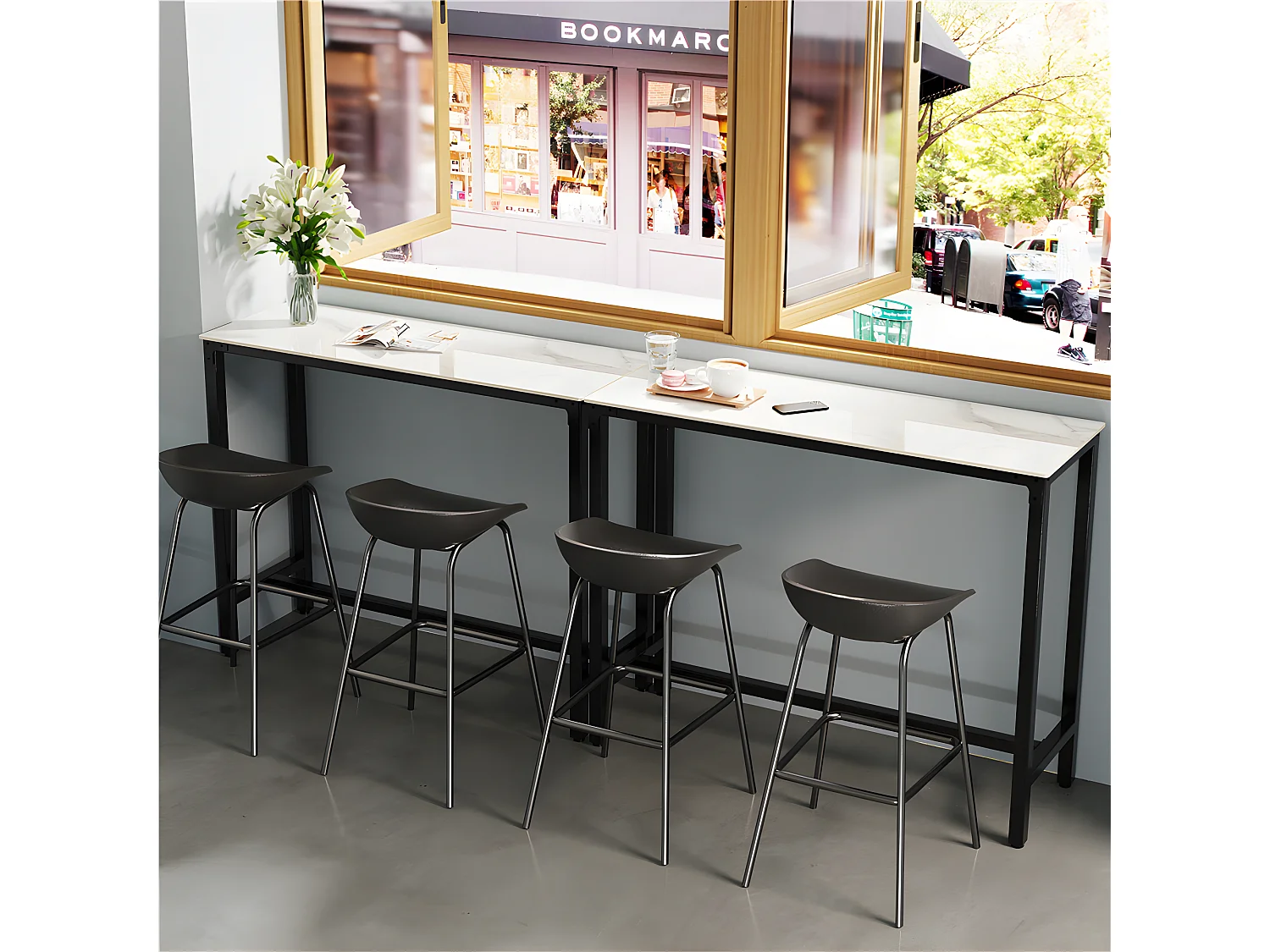 Meuble de bar en marbre - 120x40x105cm Table console - Table à manger jade blanc - Table bistrot extérieur en pierre fritté rectangulaire