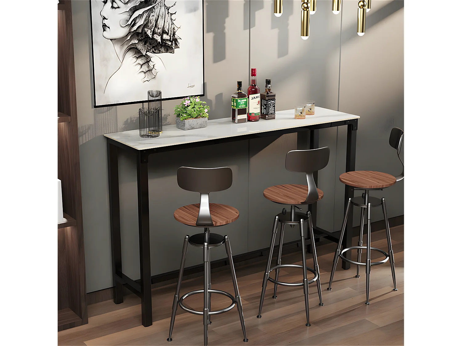 Meuble de bar en marbre - 120x40x105cm Table console - Table à manger jade blanc - Table bistrot extérieur en pierre fritté rectangulaire