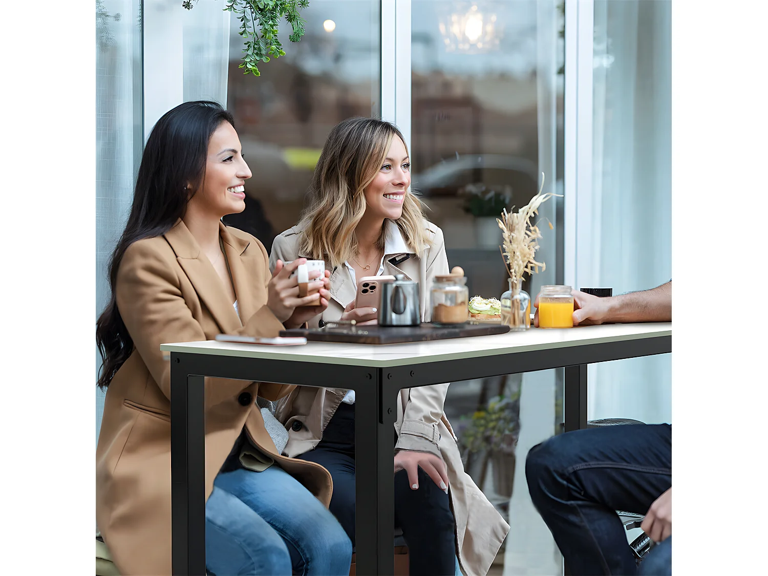 Meuble de bar en marbre - 120x40x105cm Table console - Table à manger jade blanc - Table bistrot extérieur en pierre fritté rectangulaire