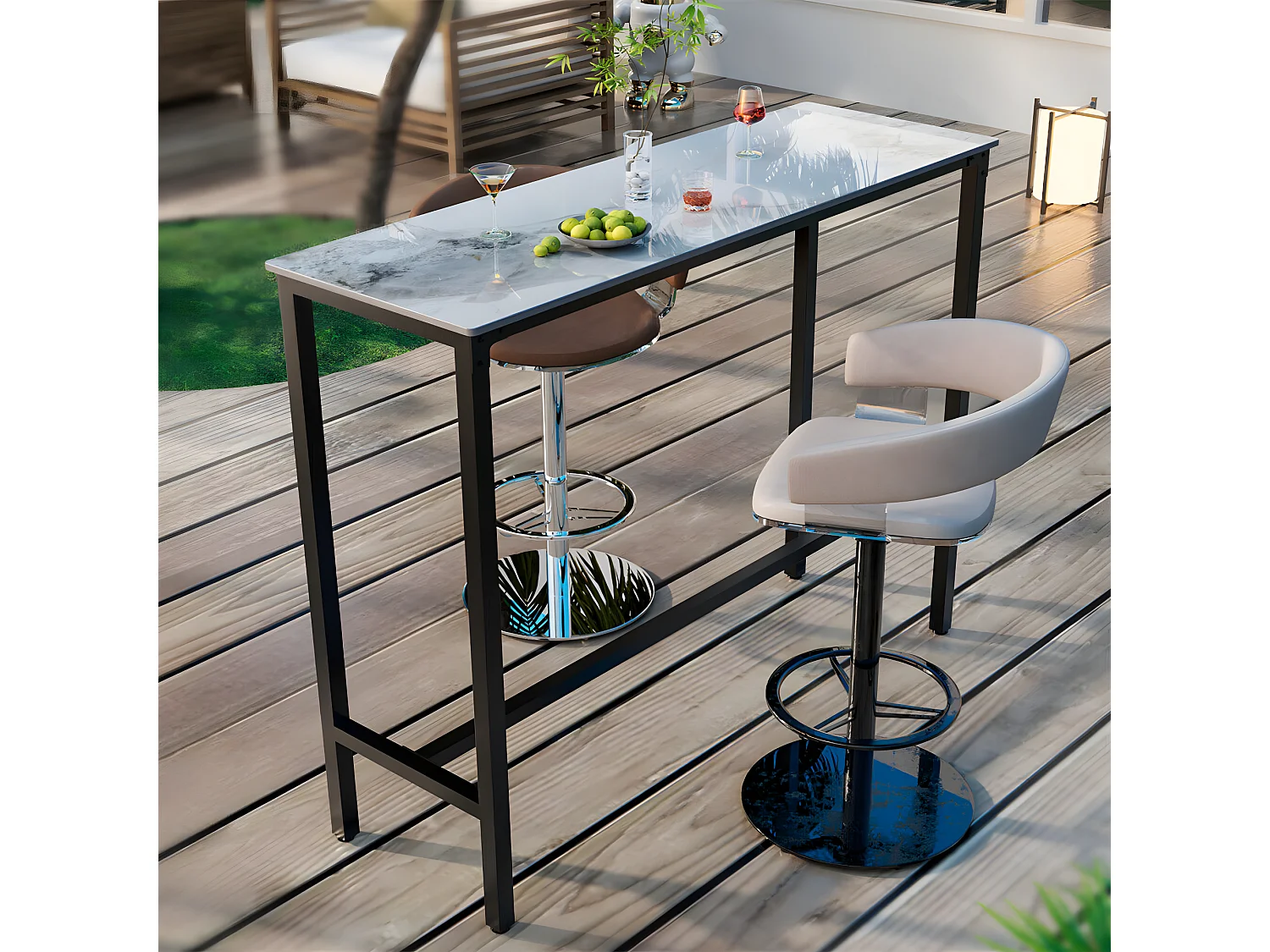 Meuble de bar en marbre - 120x40x105cm Table console - Table à manger jade blanc - Table bistrot extérieur en pierre fritté rectangulaire