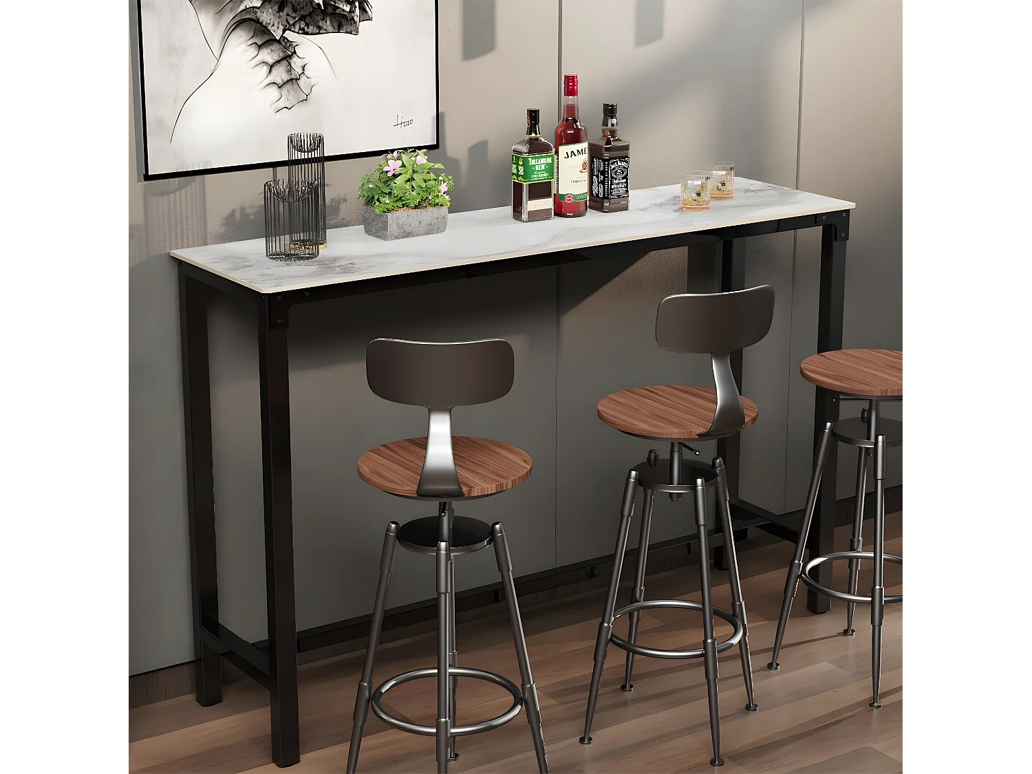 Meuble de bar en marbre - 120x40x105cm Table console - Table à manger jade blanc - Table bistrot extérieur en pierre fritté rectangulaire