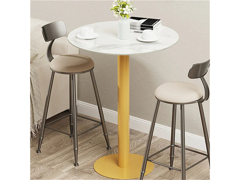 Table de Bar Design 70x70x100cm Doré Meuble de bar Table bistrot ronde Table à manger marbre