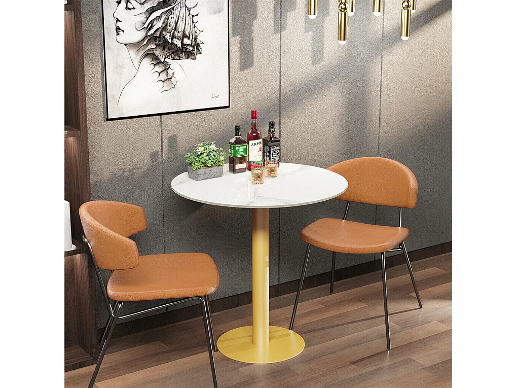 Table de Bar Design 70x70x100cm Doré Meuble de bar Table bistrot ronde Table à manger marbre