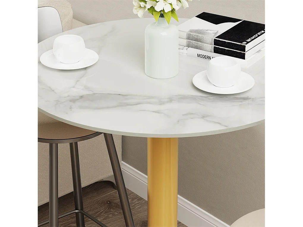 Table de Bar Design 70x70x100cm Doré Meuble de bar Table bistrot ronde Table à manger marbre