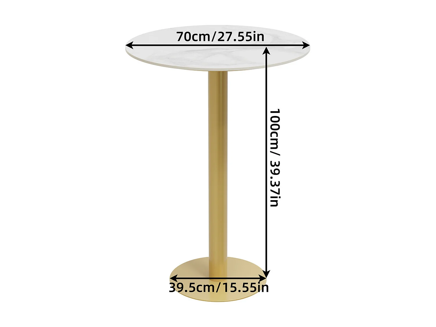 Table de Bar Design 70x70x100cm Doré Meuble de bar Table bistrot ronde Table à manger marbre