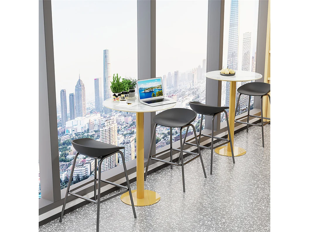 Table de Bar Design 70x70x100cm Doré Meuble de bar Table bistrot ronde Table à manger marbre