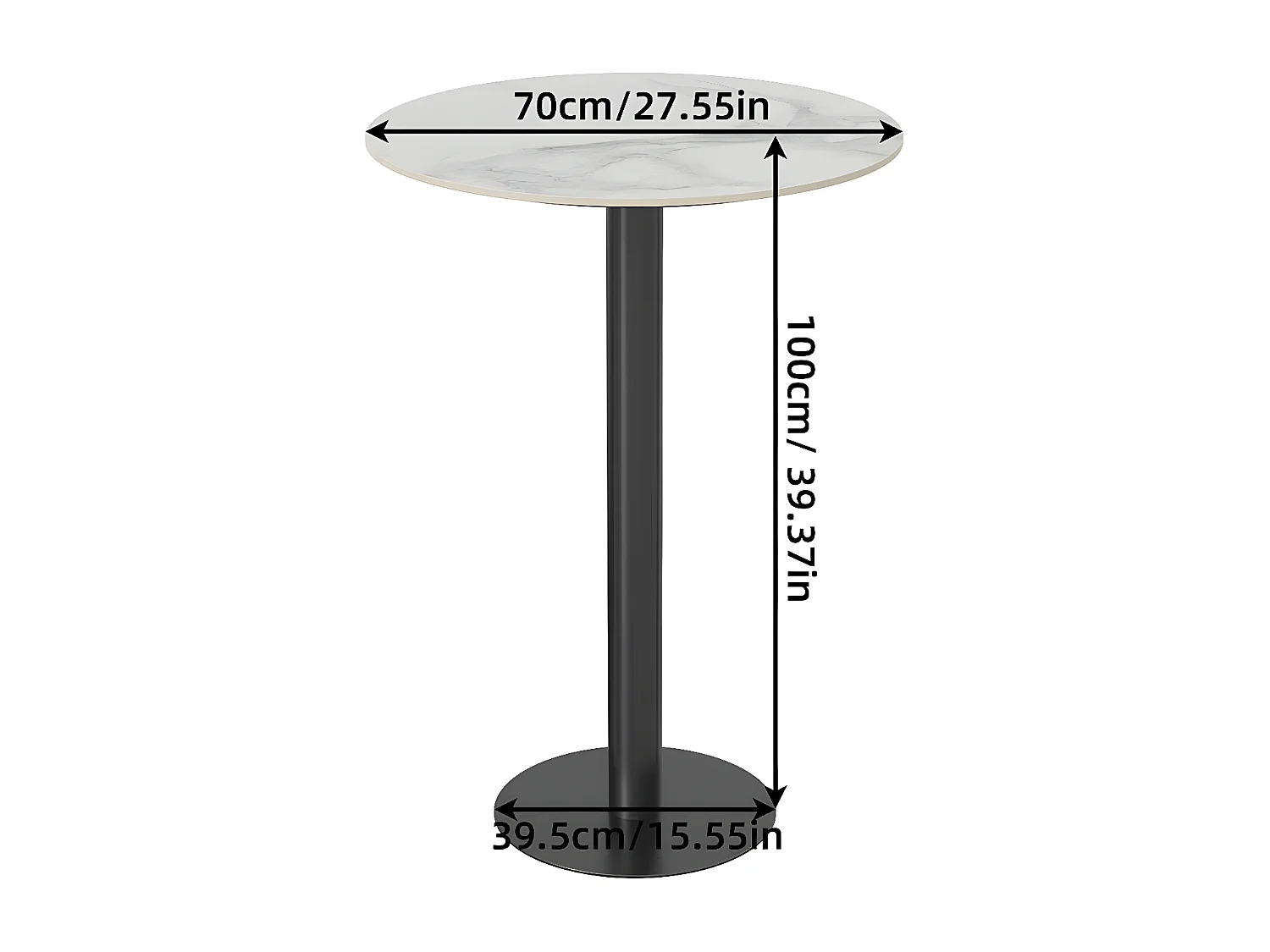 Table de Bar Design 70x70x100cm Noir Meuble de bar Table bistrot ronde Table à manger marbre