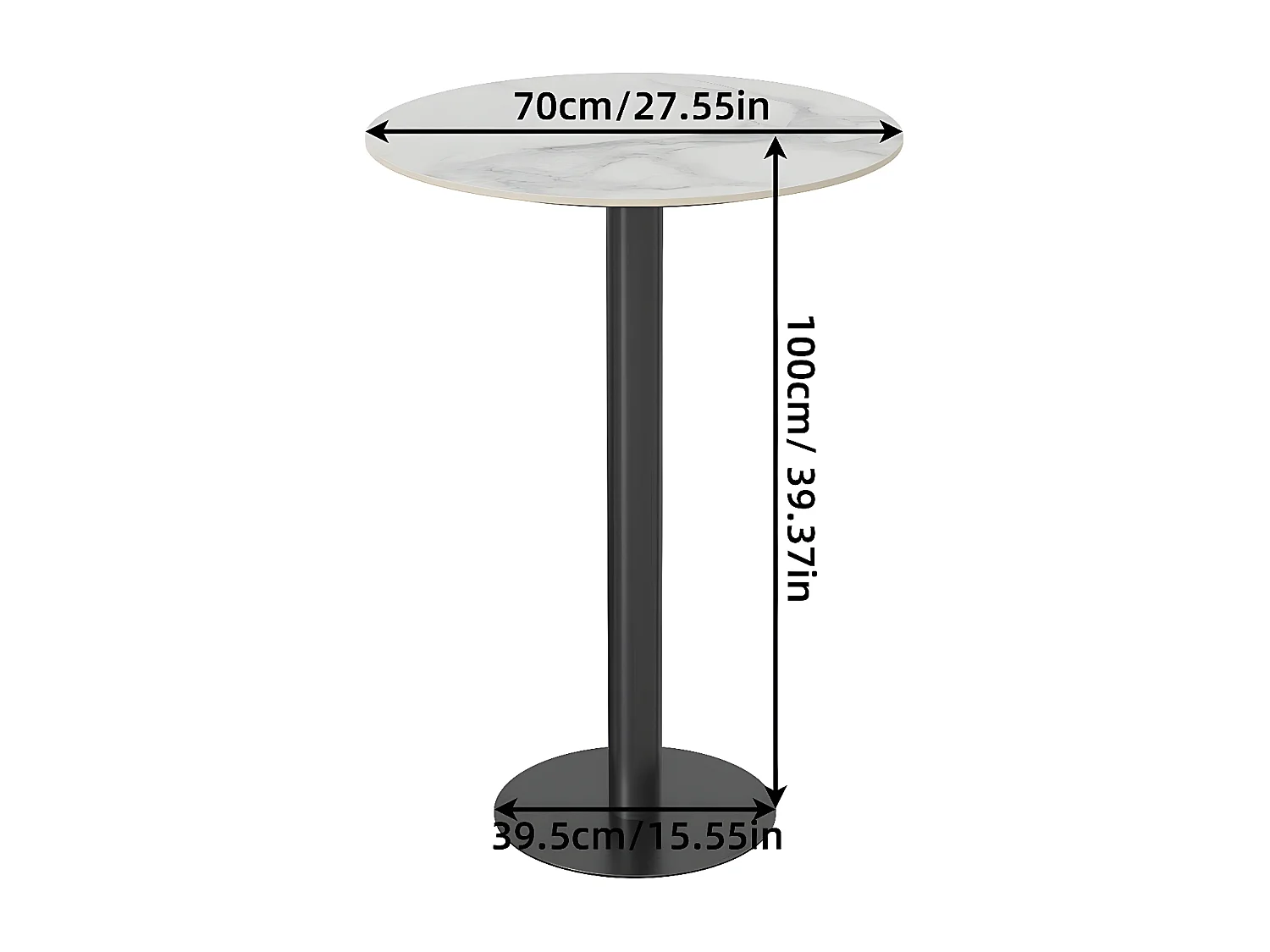 Table de Bar Design 70x70x100cm Noir Meuble de bar Table bistrot ronde Table à manger marbre