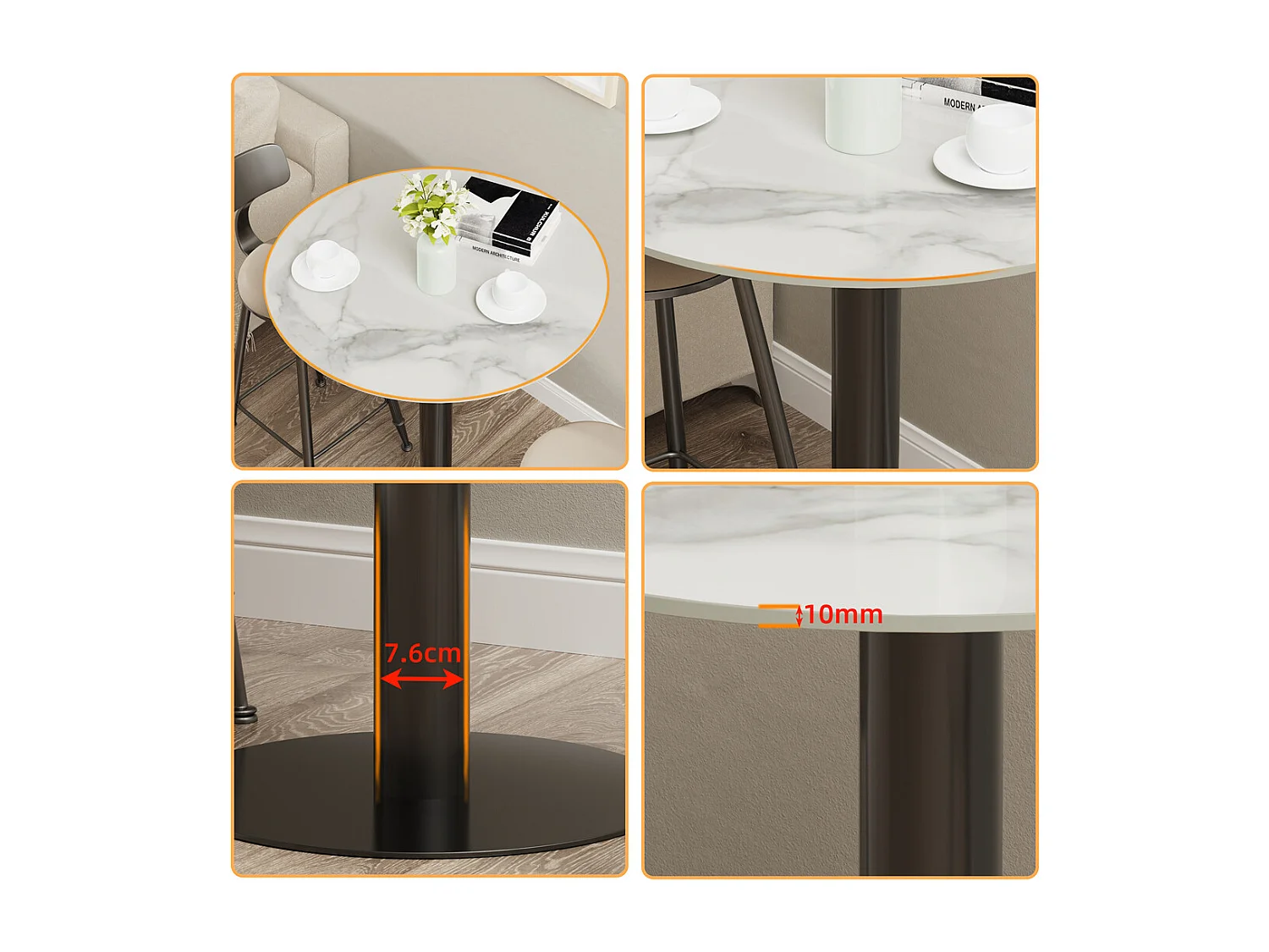 Table de Bar Design 70x70x100cm Noir Meuble de bar Table bistrot ronde Table à manger marbre