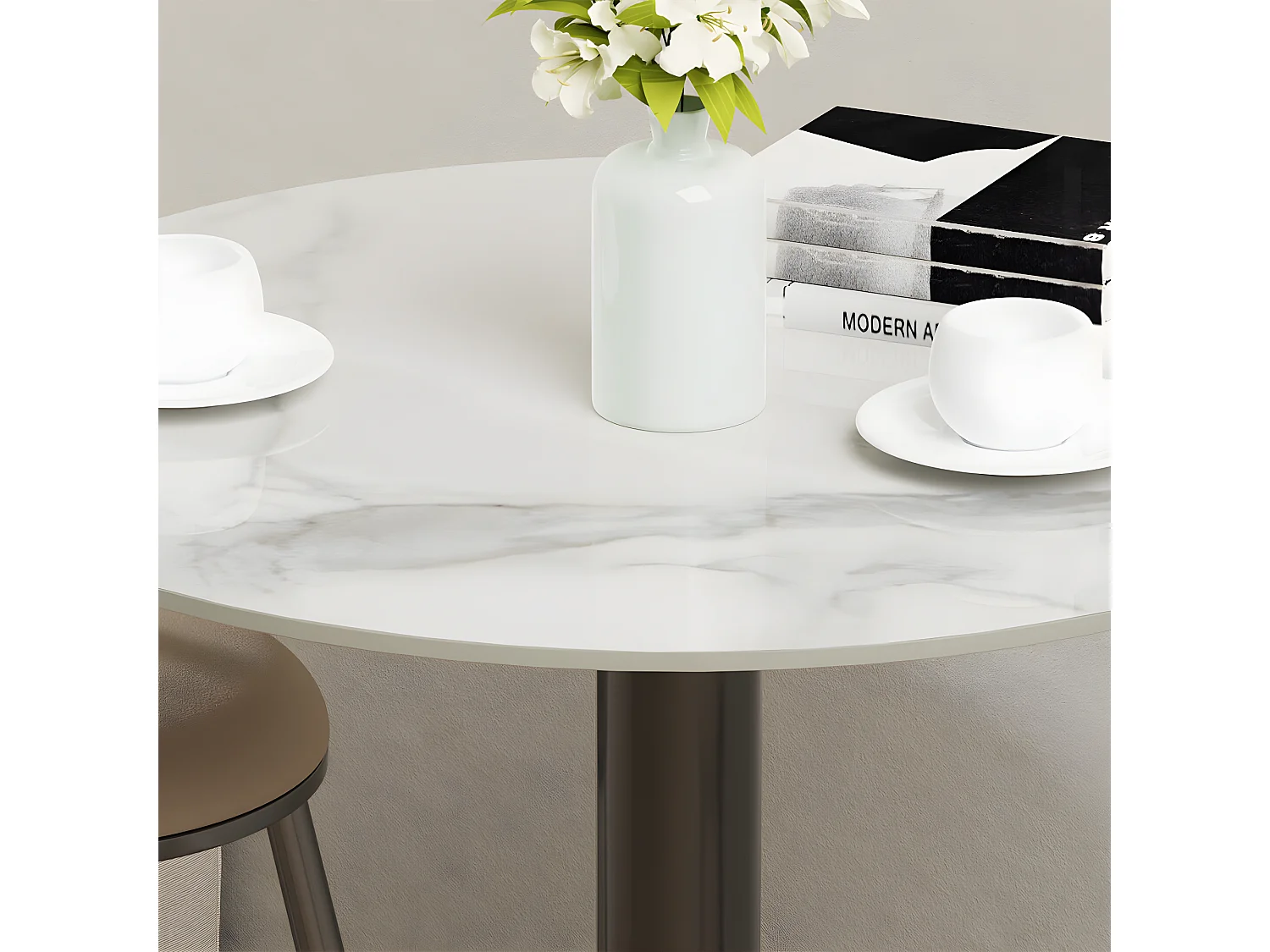 Table de Bar Design 70x70x100cm Noir Meuble de bar Table bistrot ronde Table à manger marbre