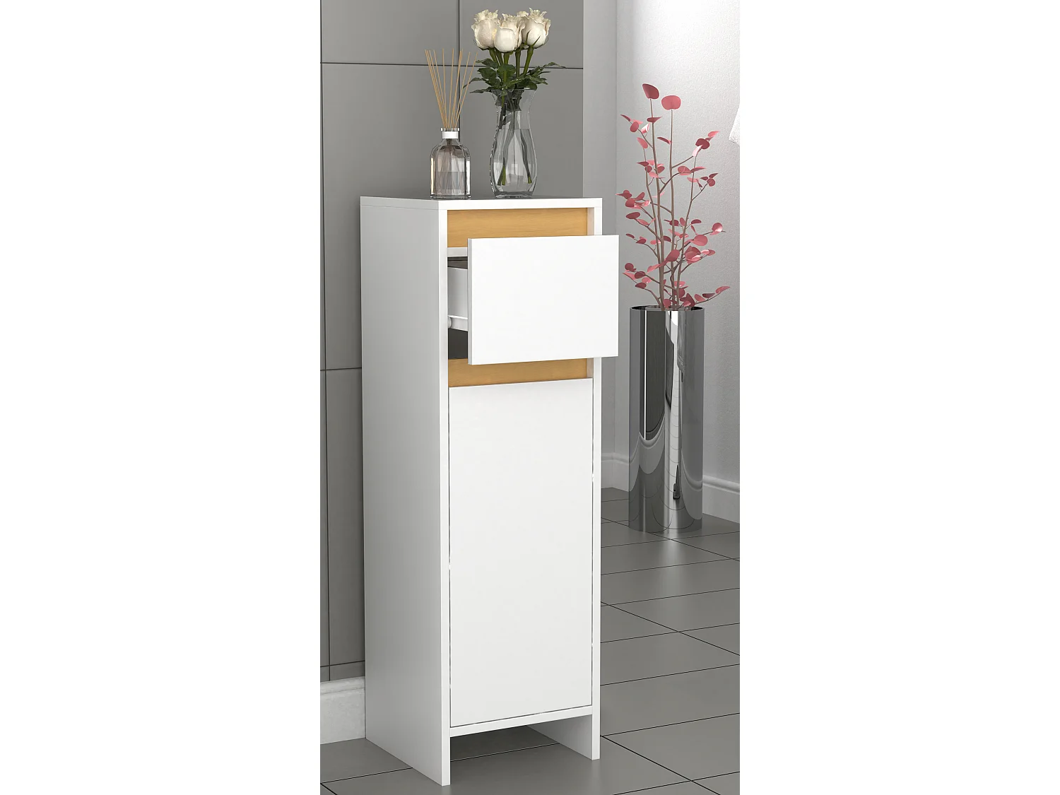 Bathroom furniture Midischrank Malira White / Honey oak H. 95 x W. 30 x D. 30 cm