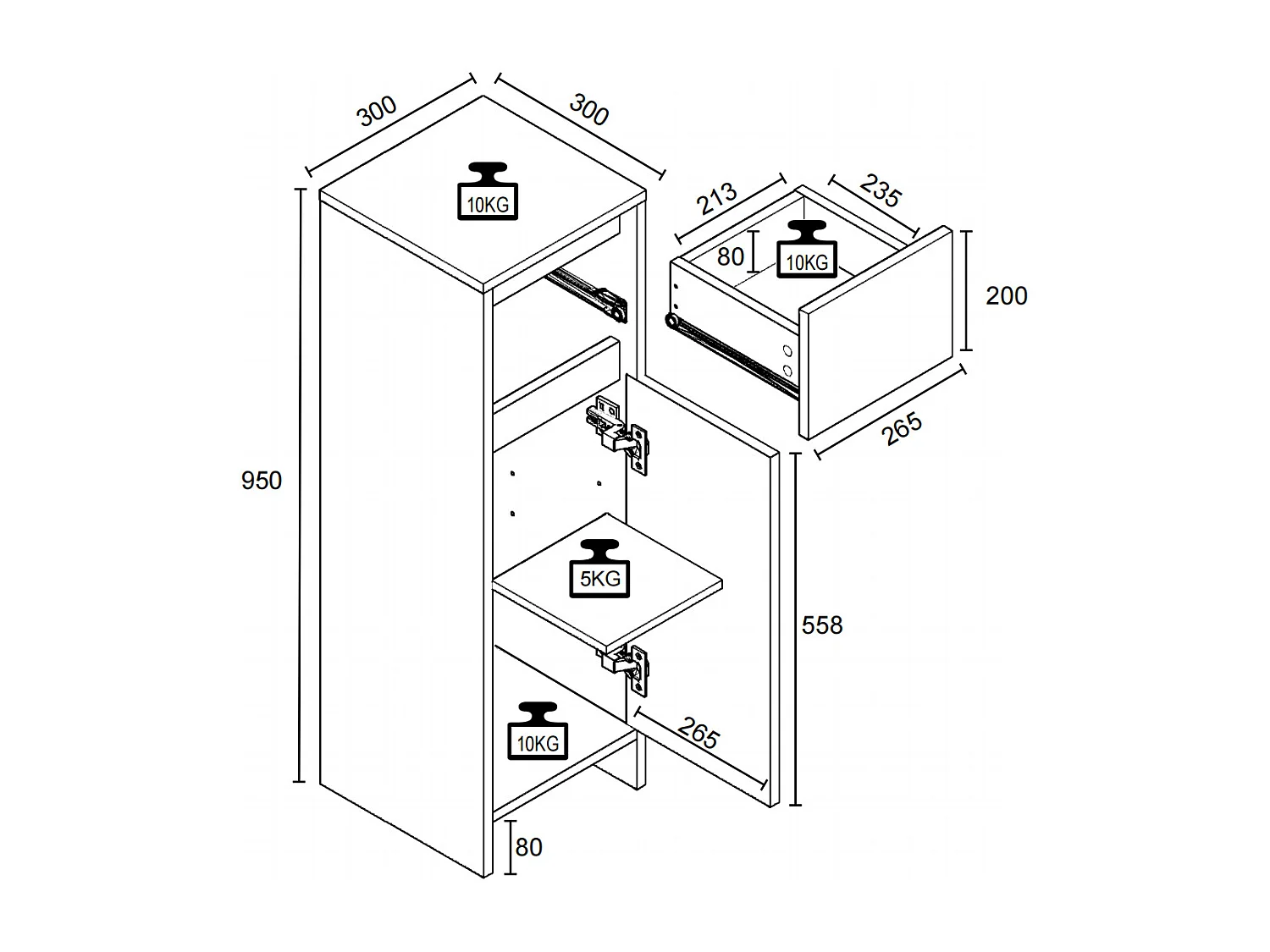 Bathroom furniture Midischrank Malira White / Honey oak H. 95 x W. 30 x D. 30 cm