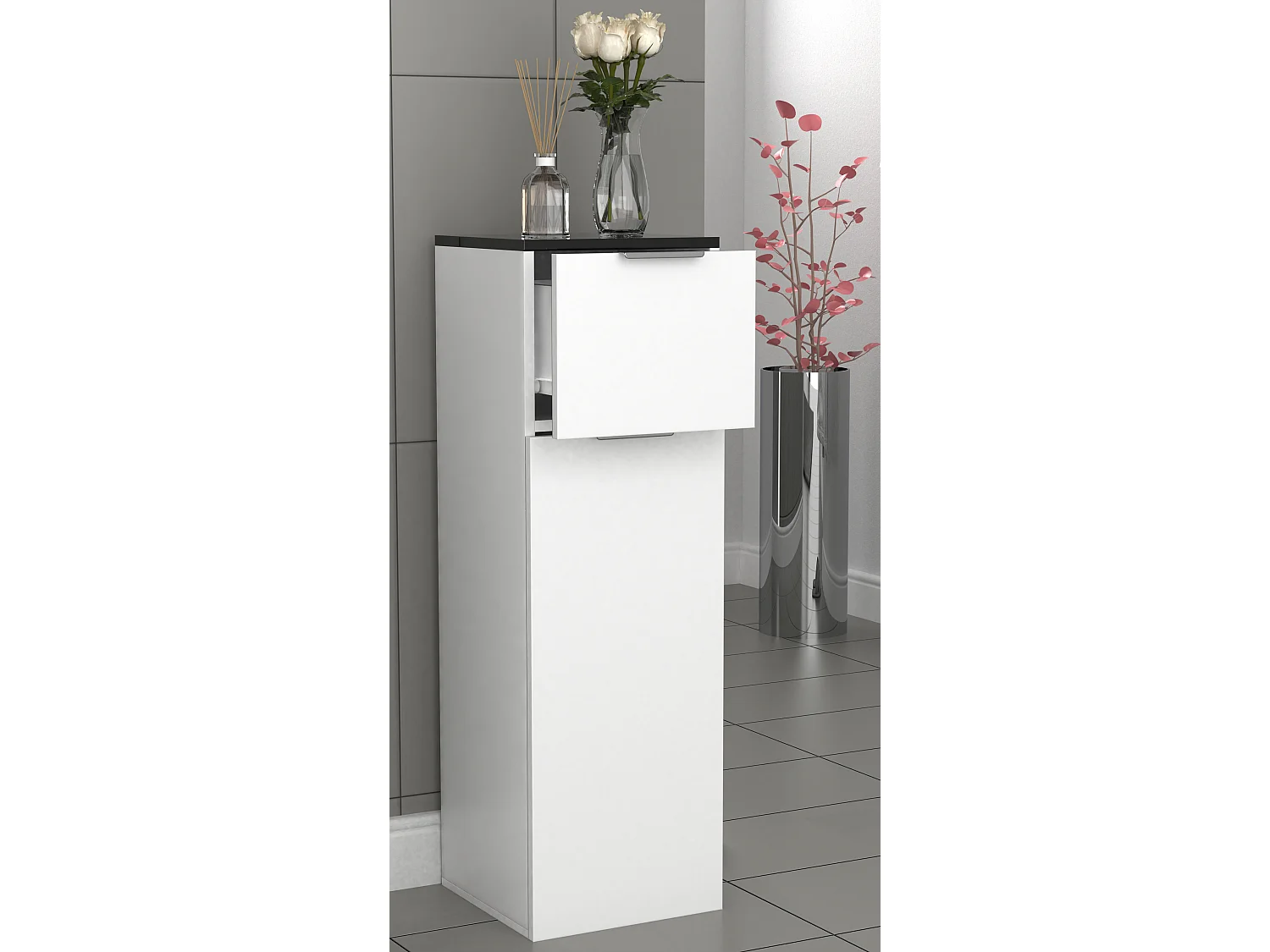 Bathroom furniture Midischrank Donali White / Black H. 95 x W. 30 x D. 30 cm