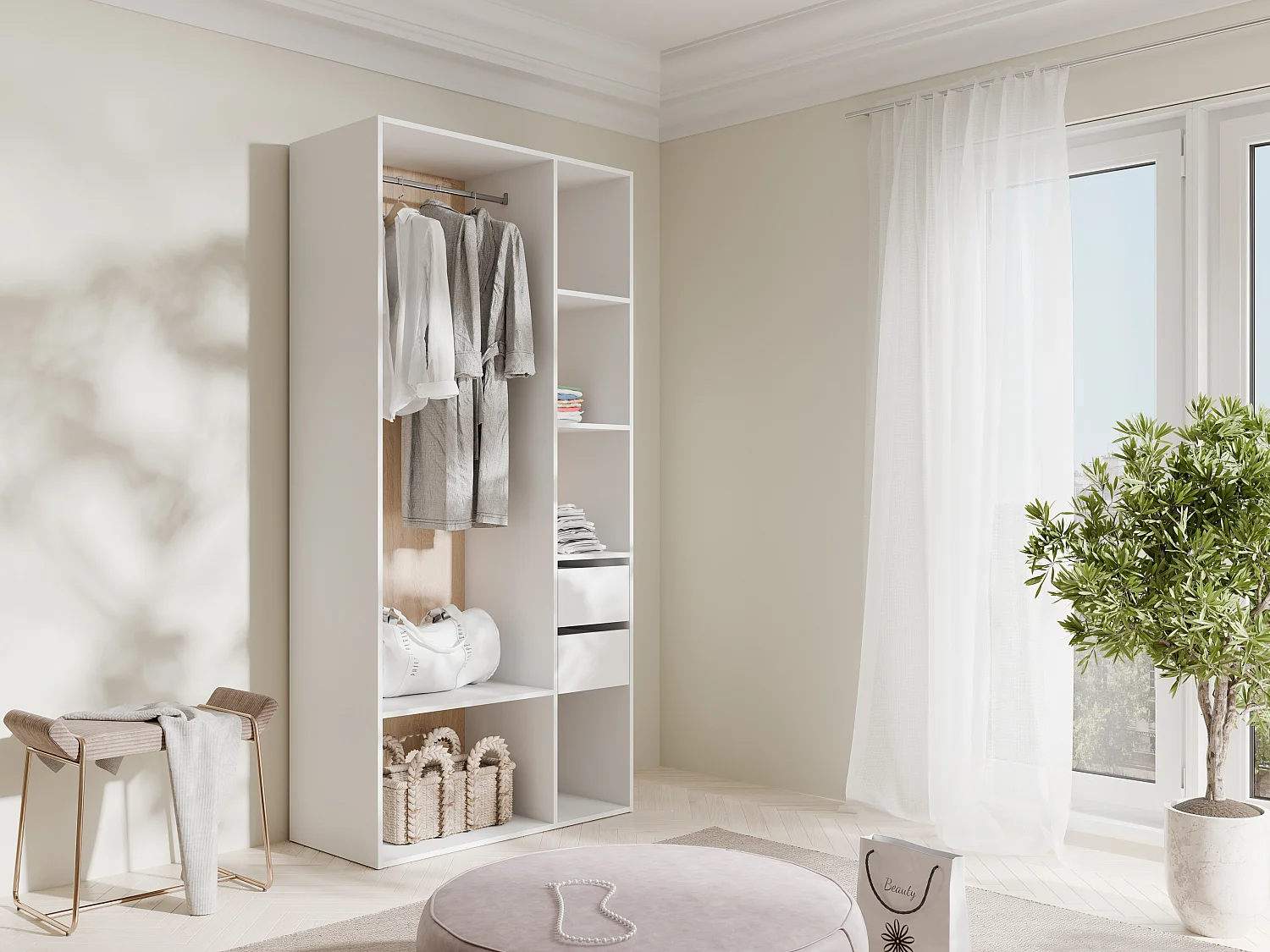 Garderob - L98 cm - Vit och naturell - TAMOKA