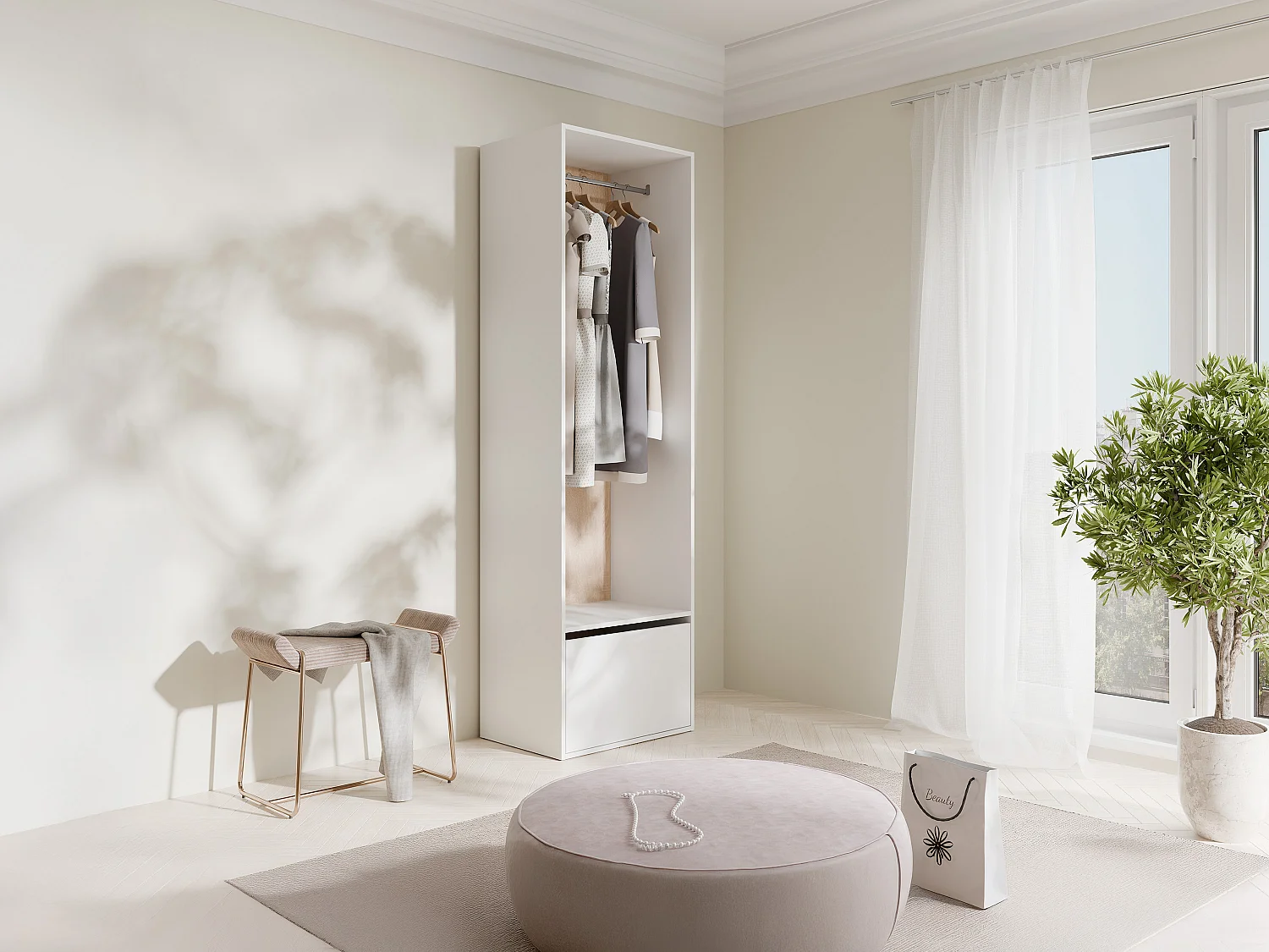 Guardaroba L60 cm Bianco e naturale  - TAMOKA