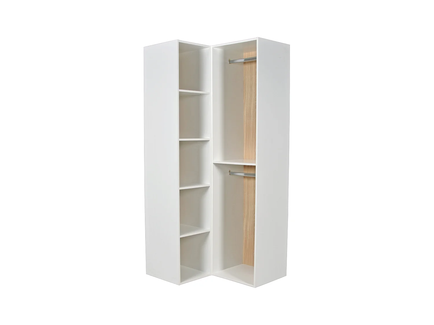 Modulaire open kledingkast in een hoek - L84,5 cm - Wit en houteffect - TAMOKA
