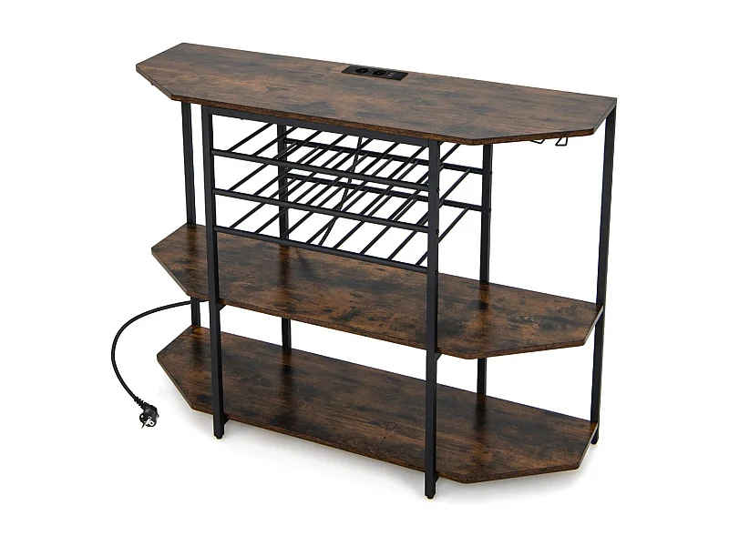 Mobiletto portabottiglie da vino a 3 livelli con ripiani di stoccaggio prolunghe elettriche, Portabottiglie da vino Marrone