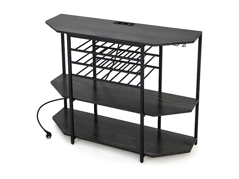 3-stufiges Industrielles Weinregal mit Steckdosen & Flaschenregal & Glashaltern Weinbarschrank Grau