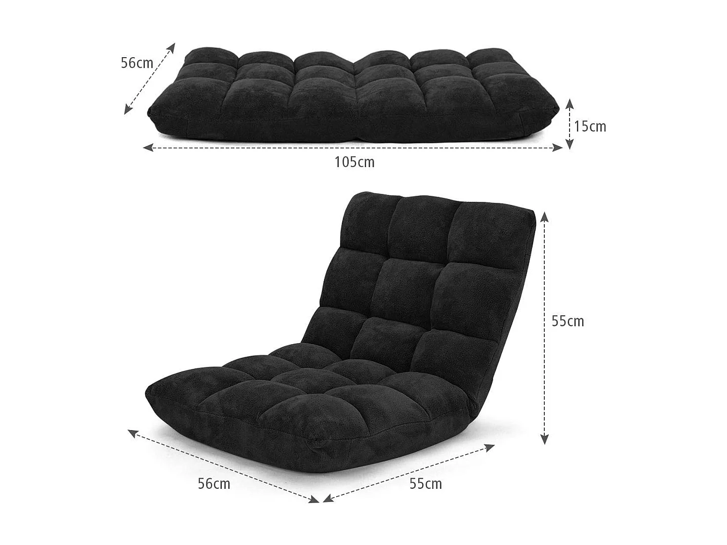 Bodenstuhl Faltbares Lazy Sofa Faul Tatami Bodenkissen Schwarz/Grau/Kaffeebraun-Schwarz
