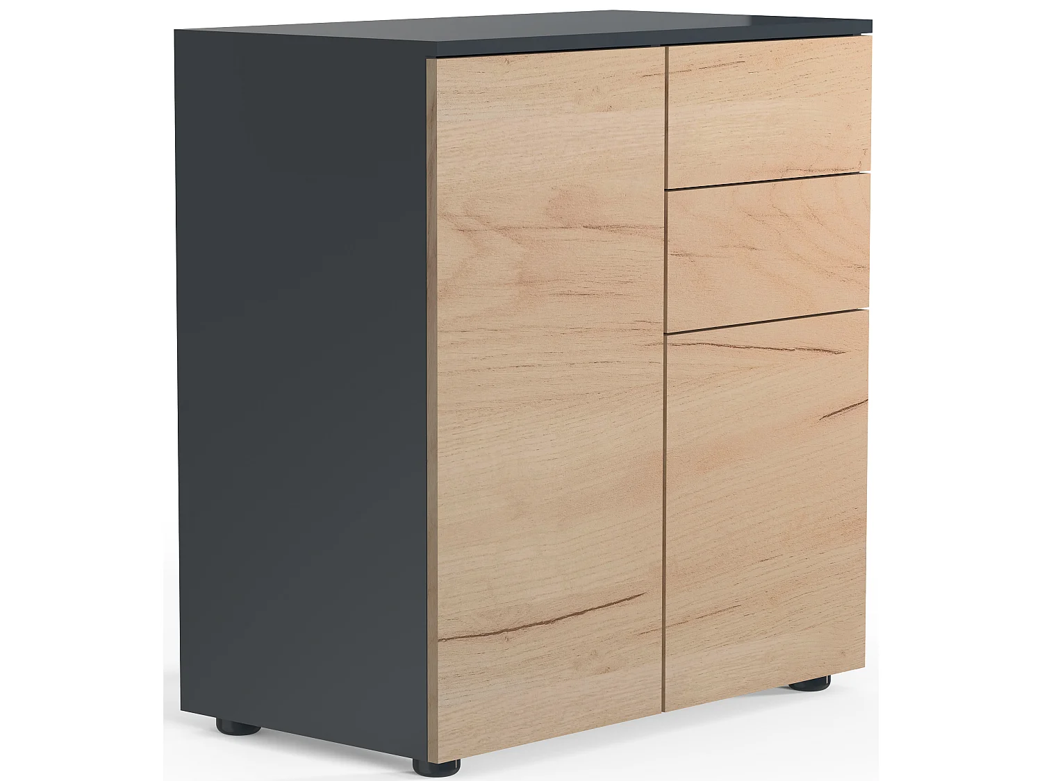 Cómoda de madeira VCM | aparador com 2 portas de batente e duas gavetas | dimensões H. 77 x L. 70 x P. 39cm - Dalosa (antracite / carvalho mel)