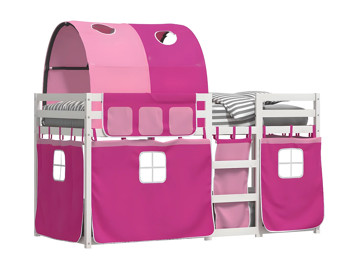 Lit superposé avec rideaux rose 90x190 cm bois pin massif