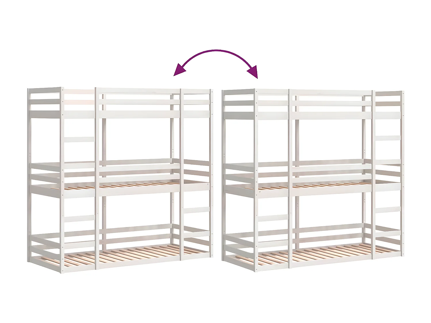 Lit superposé triple blanc 90x190 cm bois de pin massif